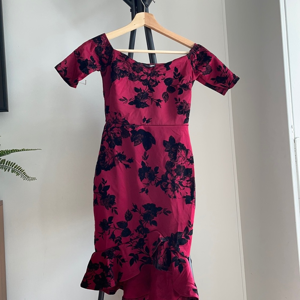 Fashion Nova Maroon off the shoulder dress